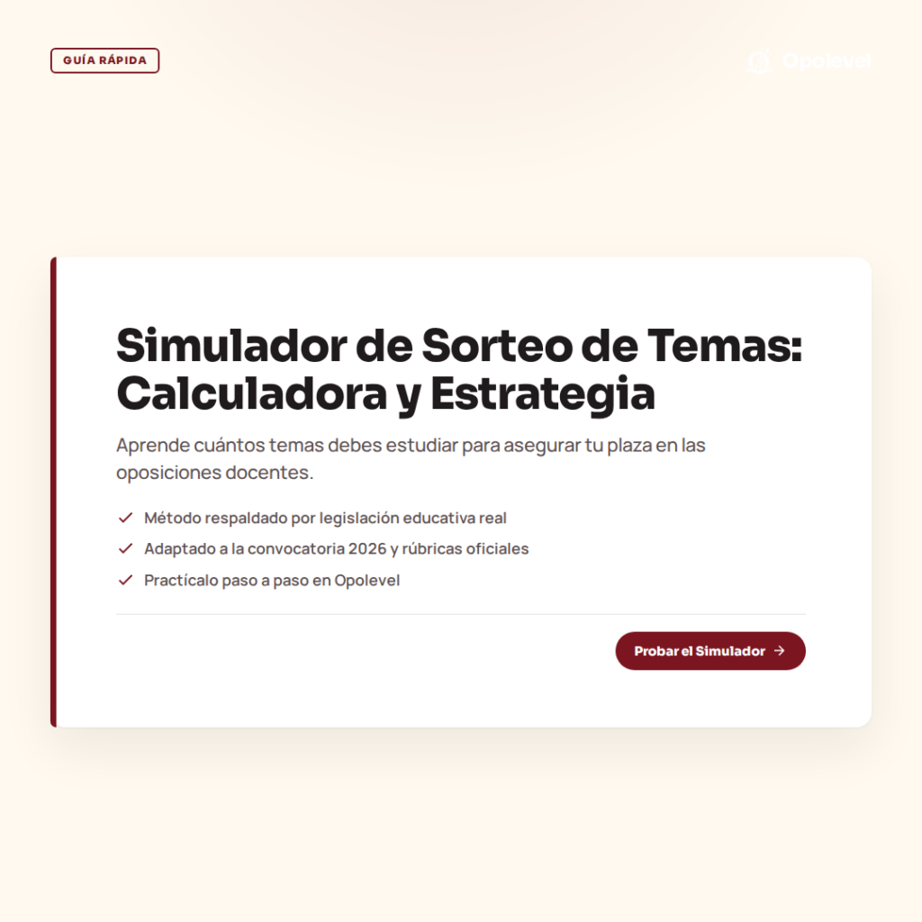 Simulador y calculadora de sorteo de temas en oposiciones docentes: cuántos estudiar