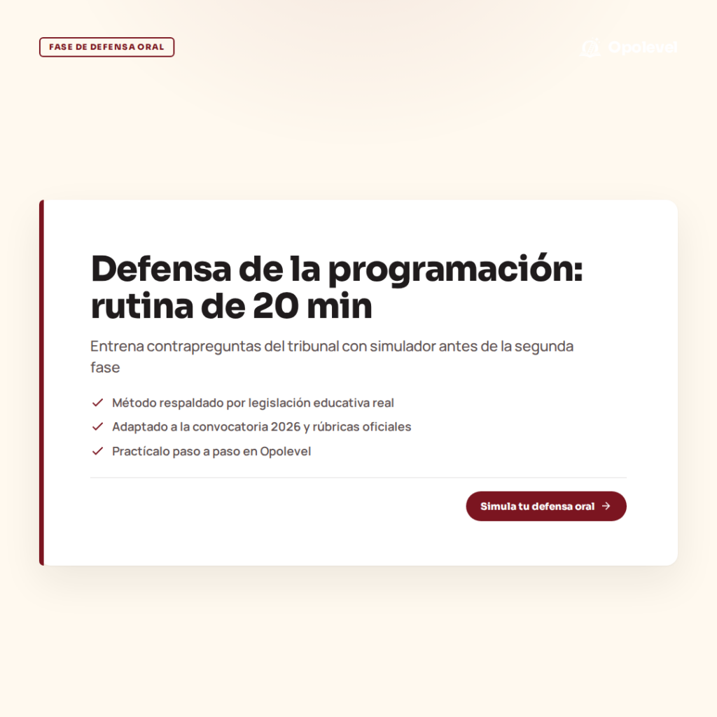 Defensa de la programación: rutina diaria de 20 minutos con simulador de tribunal