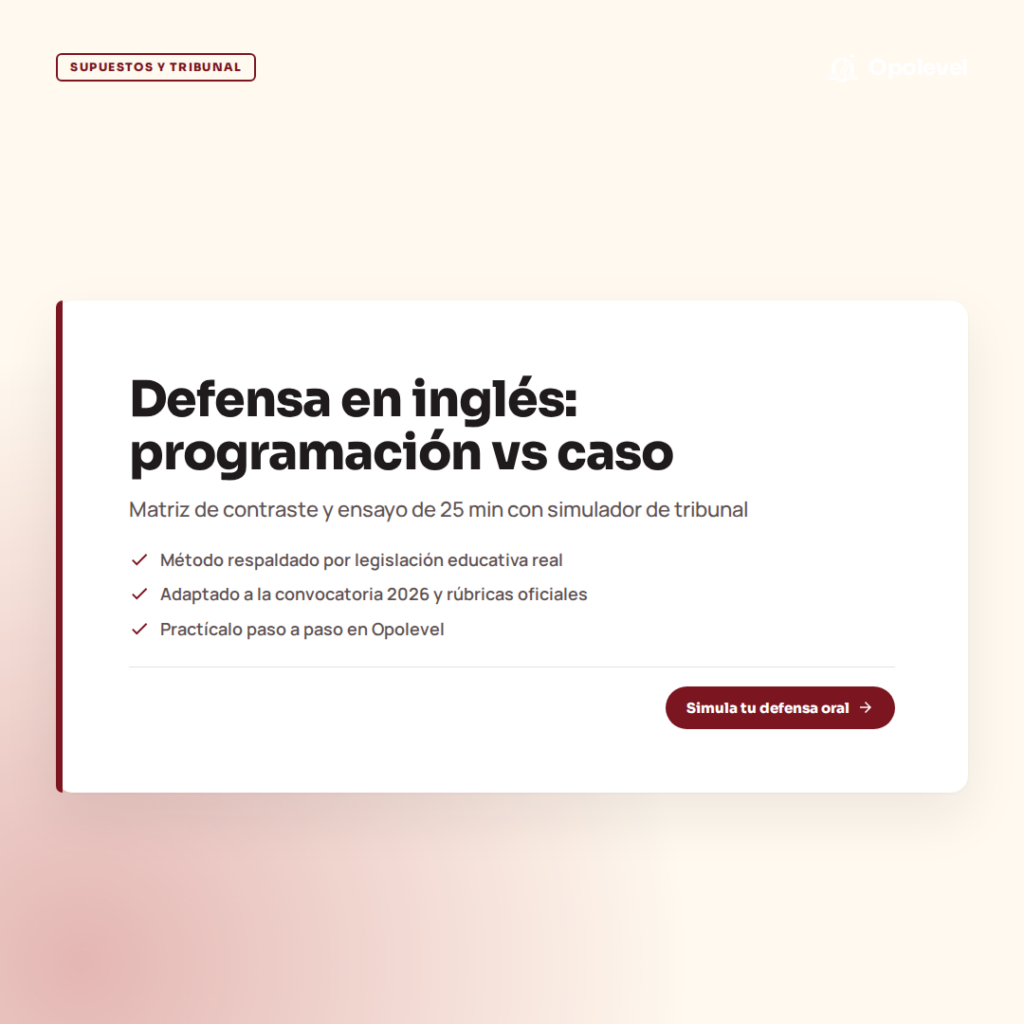 Elaboración y defensa en inglés Secundaria (Sevilla): matriz programación vs caso práctico