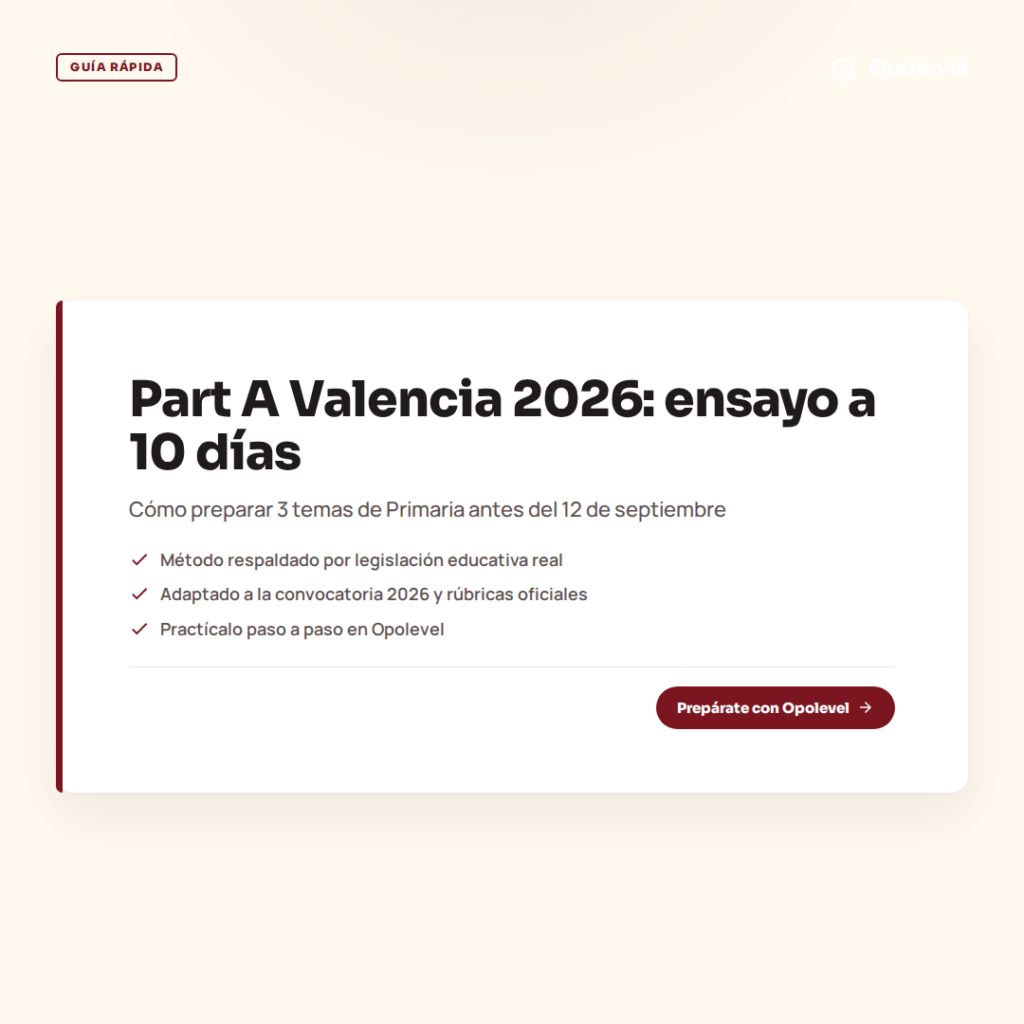 Part A oposiciones Valencia 2026: ensayo a 10 días con 3 temas de Primaria