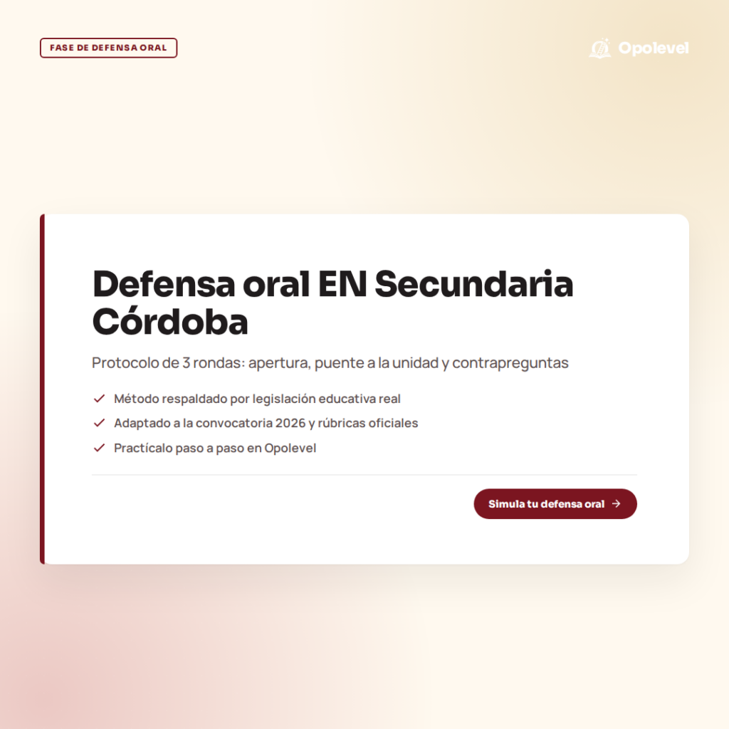 Elaboración y defensa en inglés Secundaria (Córdoba): protocolo de 3 rondas con simulador