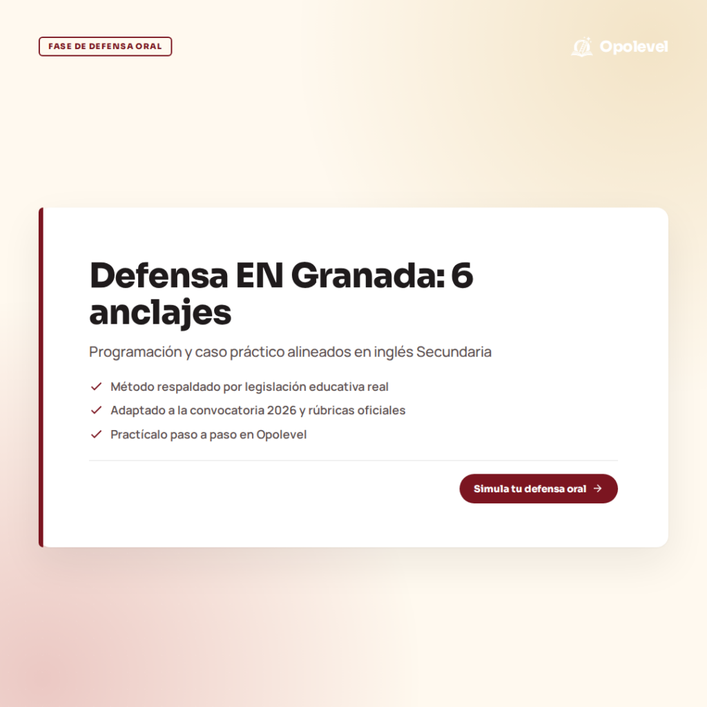 Elaboración y defensa en inglés Secundaria (Granada): 6 anclajes programación↔caso con simulador