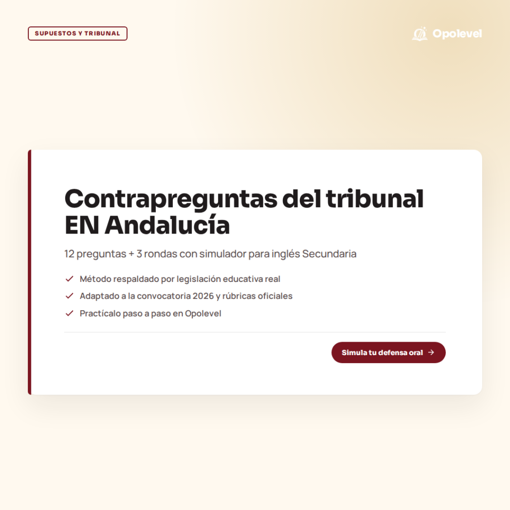 Contrapreguntas del tribunal en inglés Secundaria Andalucía: 12 preguntas y 3 rondas con simulador
