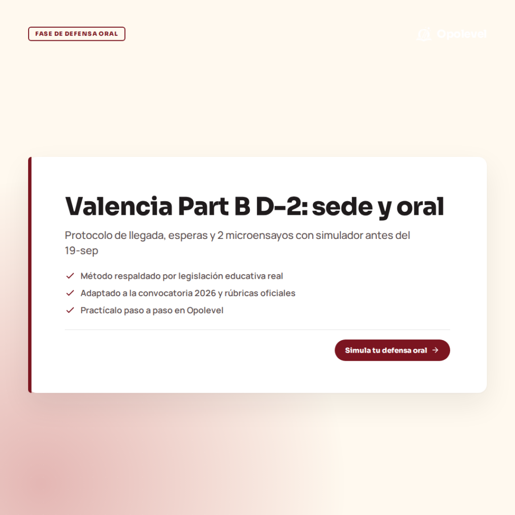 Valencia Part B a 2 días: protocolo de sede y 2 microensayos orales con simulador