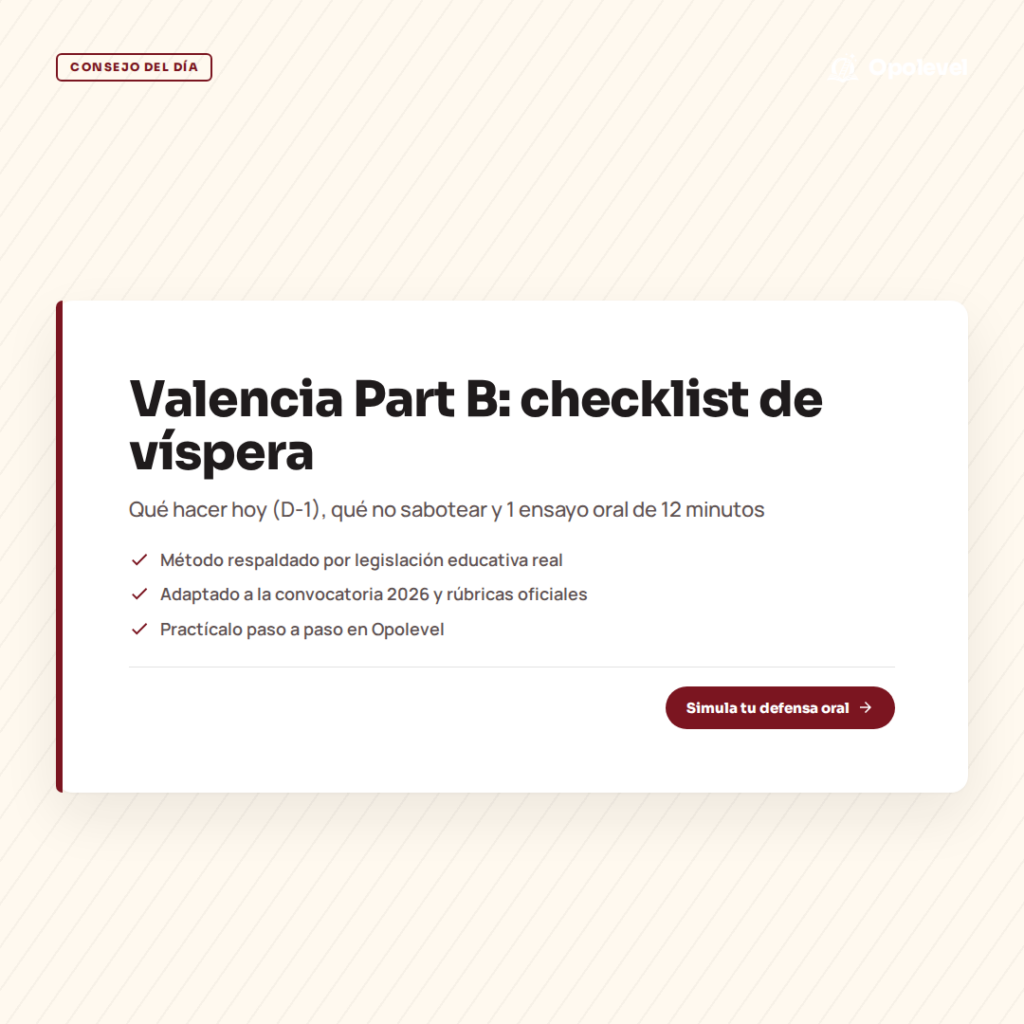 Valencia Part B a 1 día: checklist de víspera y 1 ensayo oral con simulador