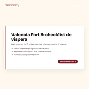 Valencia Part B a 1 día: checklist de víspera y 1 ensayo oral con simulador
