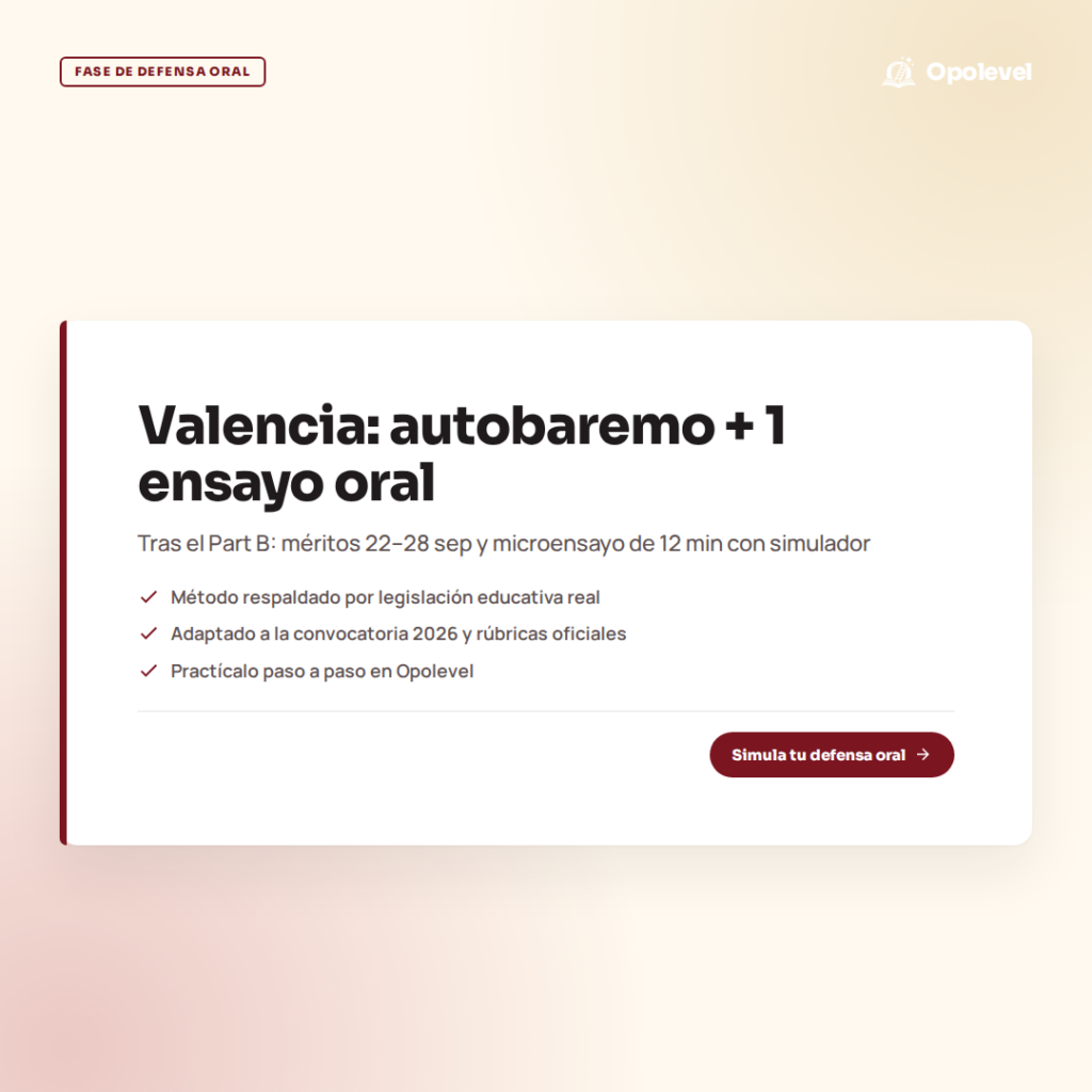Valencia tras Part B: autobaremo 22–28 sep + 1 microensayo oral con simulador