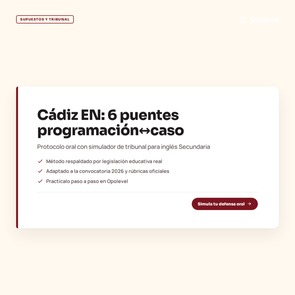 Elaboración y defensa en inglés Secundaria (Cádiz): 6 puentes programación↔caso con simulador
