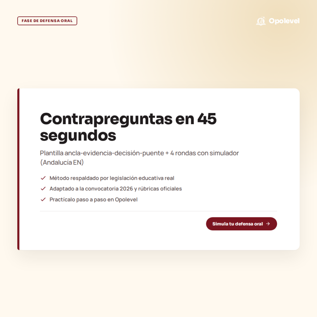 Elaboración y defensa EN Secundaria Andalucía: contrapreguntas en 45 segundos con simulador
