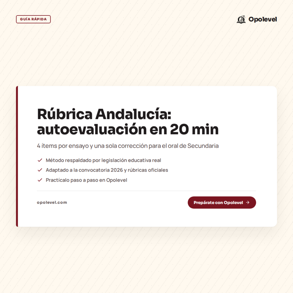 Rúbrica oposiciones Secundaria Andalucía 2026: autoevaluación en 20 minutos