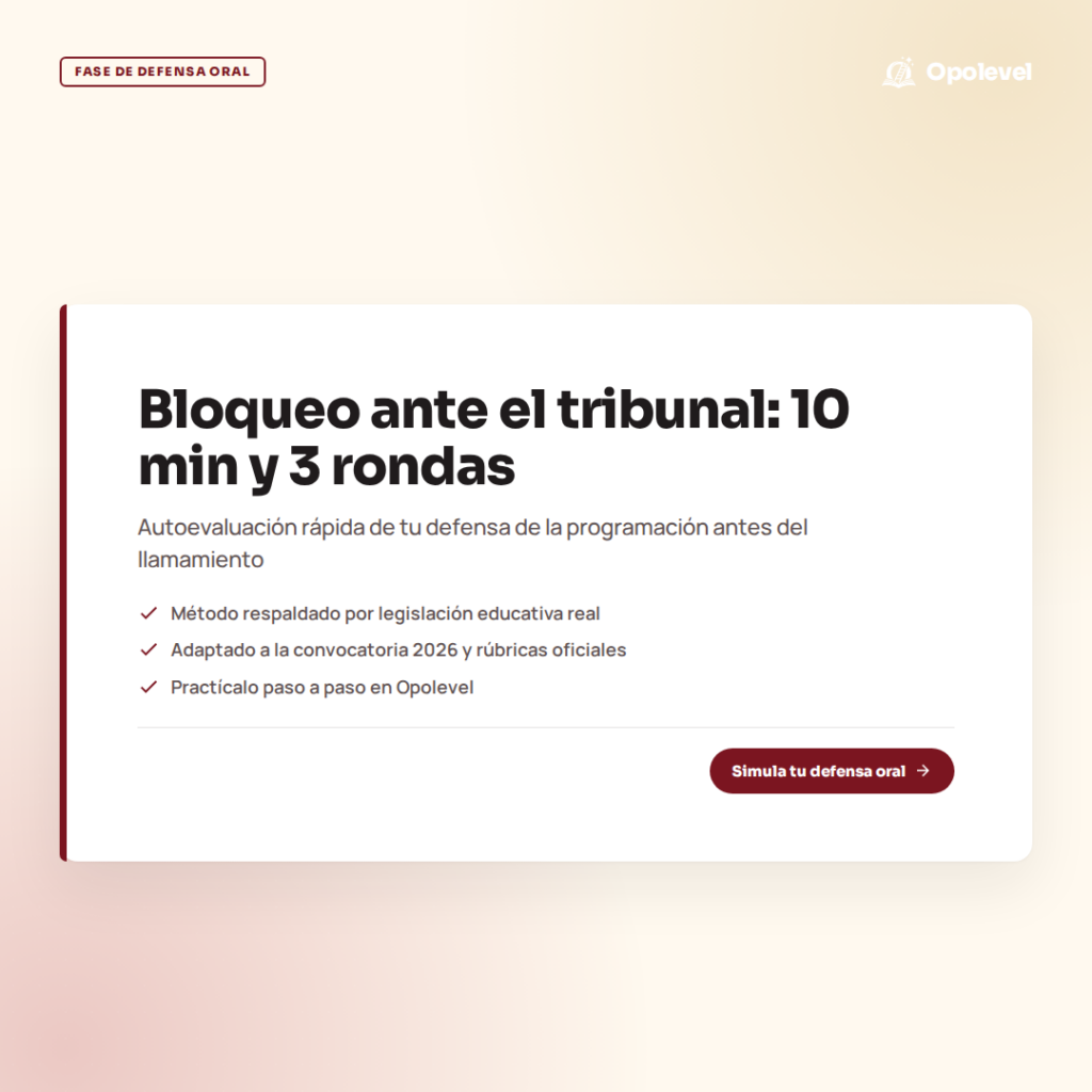 Bloqueo ante el tribunal: autoevaluación de 10 minutos y 3 rondas con simulador