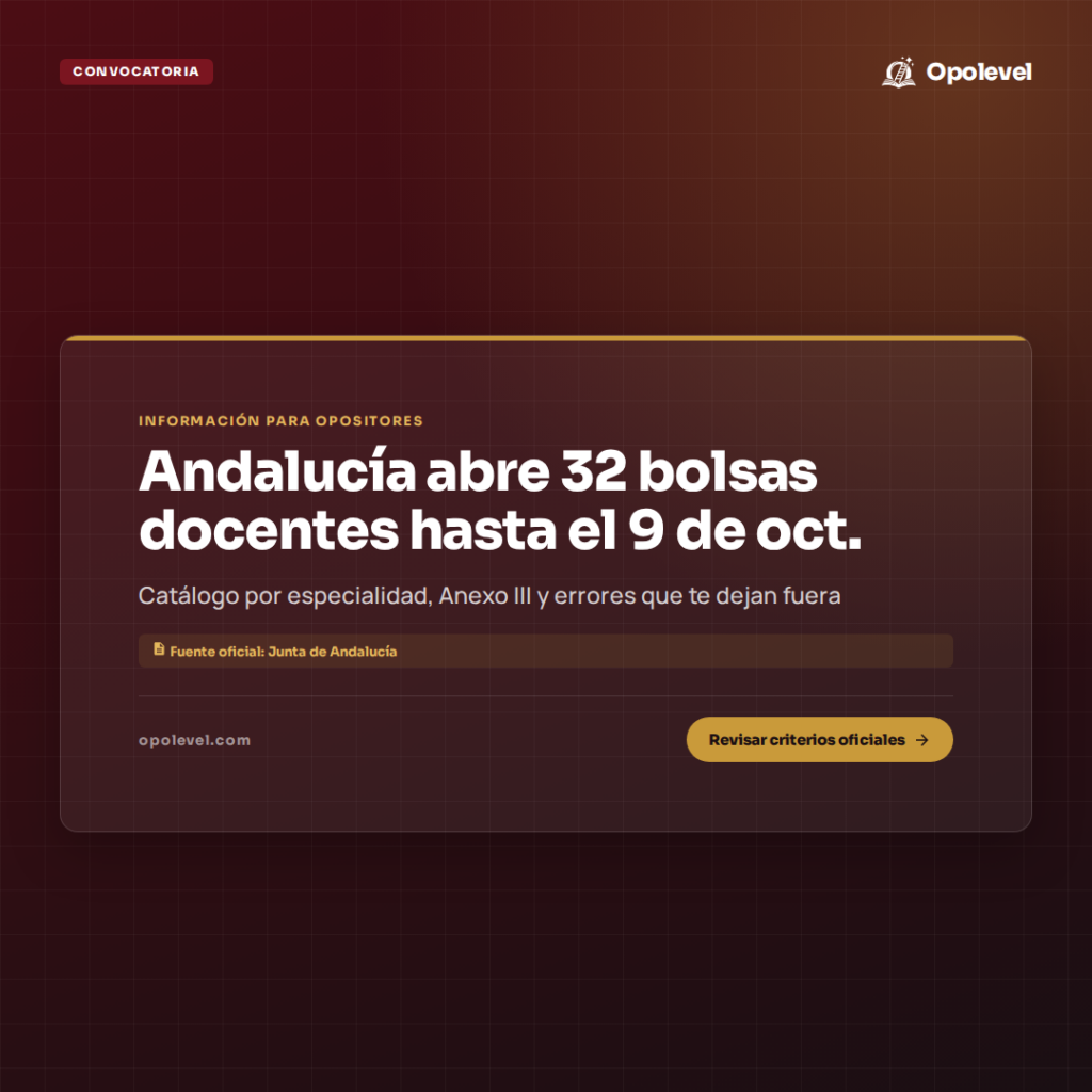 Andalucía abre 32 bolsas docentes: especialidades, Anexo III y errores que te dejan fuera