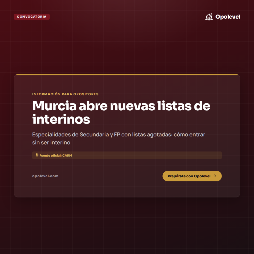 Murcia abre nuevas listas de interinos: cómo entrar en Secundaria y FP sin ser interino